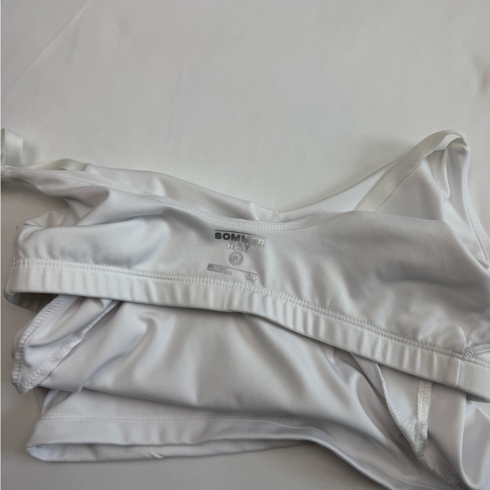 White Built In Bra Crop Top Adjustable Straps Minimalist Summer S - Picture 5 of 9